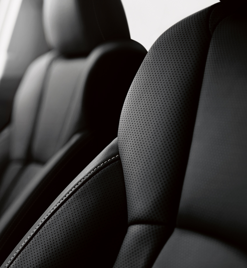 Close up shot of black Nappa leather seats of a Legacy GT.