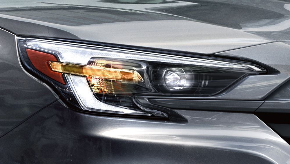 Closeup of 2024 Subaru Legacy GT LED headlights.