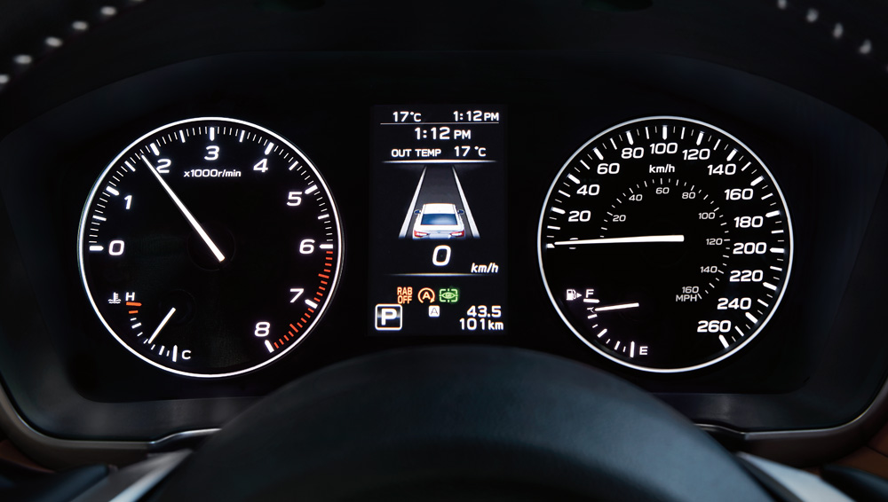 2024 Legacy GT analog dash gauges with colour multi-information display.