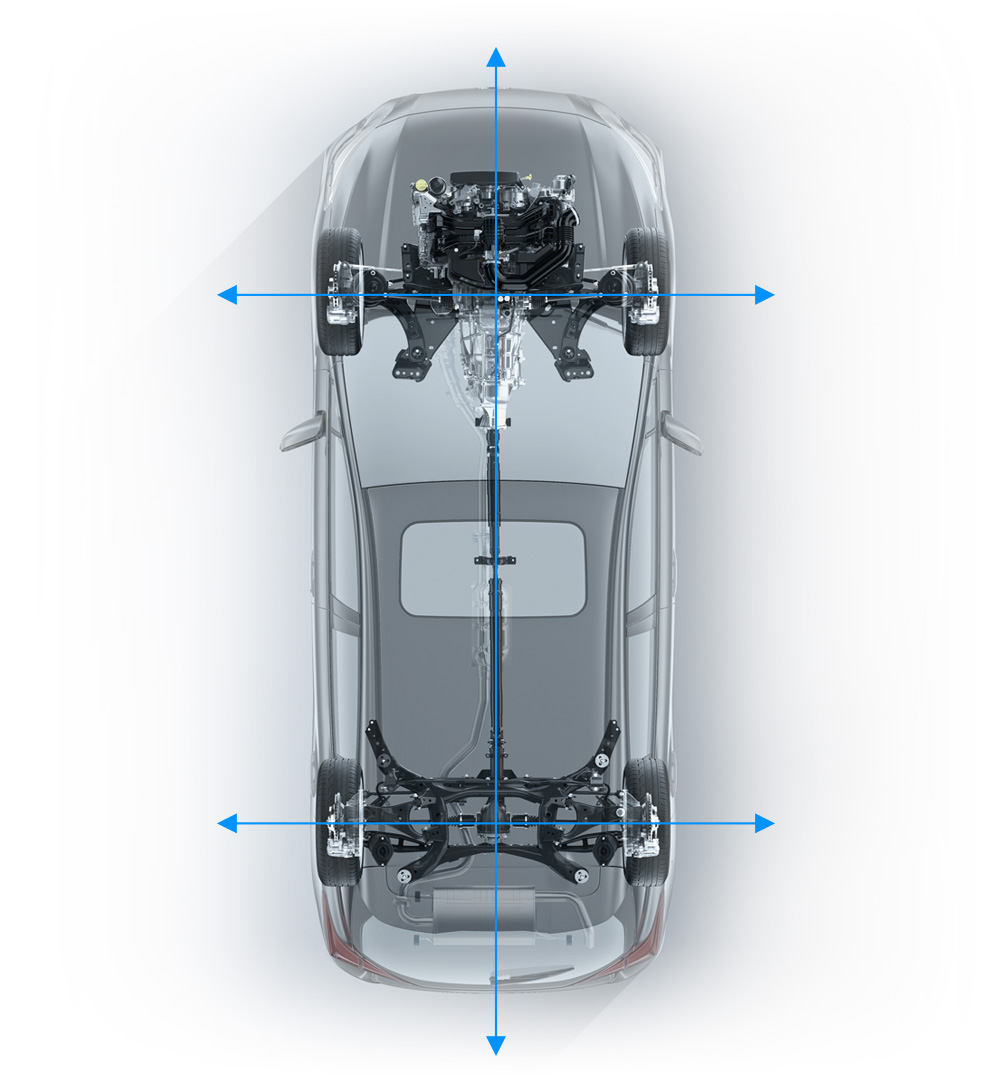 Cutaway image of Crosstrek showing transmission and Symmetrical Full-Time AWD system.