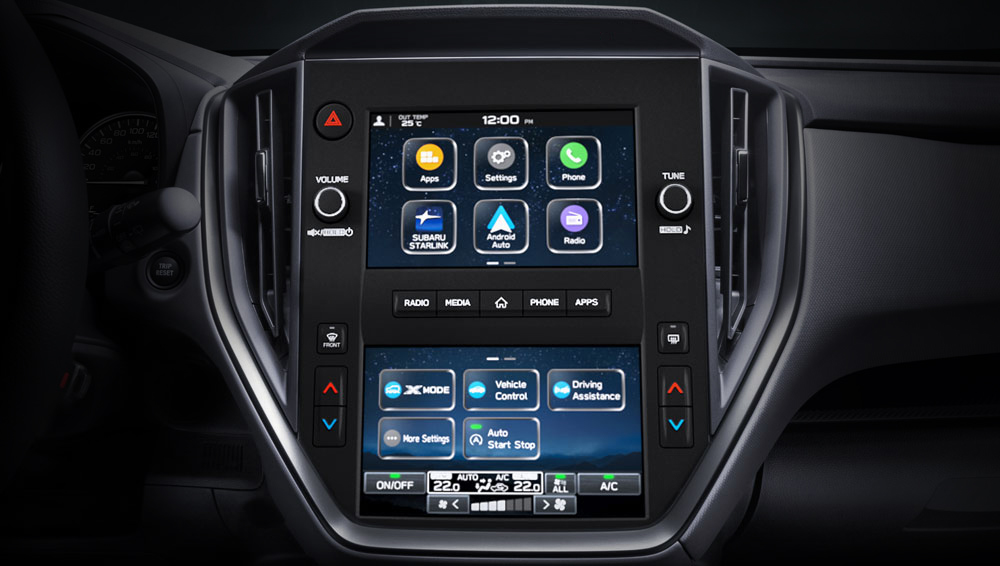Shot of dual 7-inch screen infotainment system.