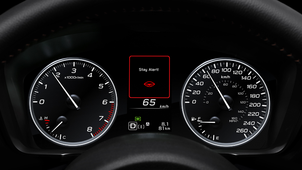 DriverFocus™ warning on front dash gauges of 2024 Crosstrek Limited.