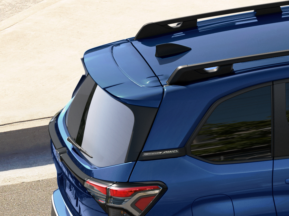 Close up of 2026 Subaru Forester rear roofline spoilers