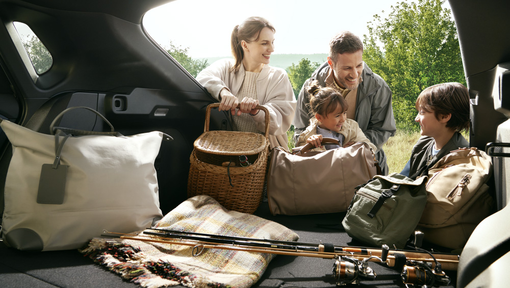Rear close-up shot of 2026 Solterra ample rear cargo area.