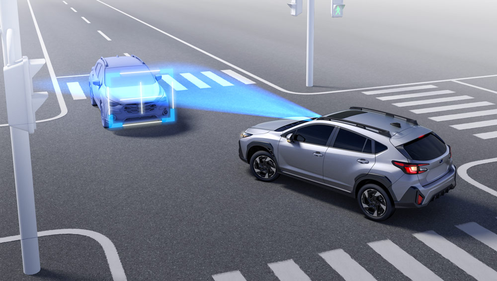 Illustration du fonctionnement du système ABS aidant au freinage de la Crosstrek.