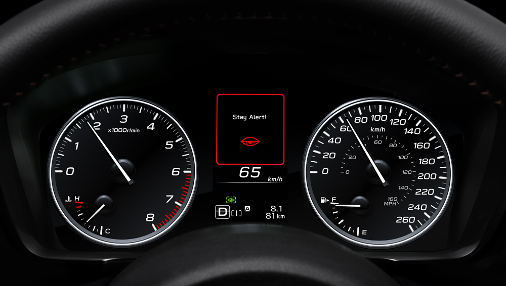 Alerte DriverFocus<sup>MC</sup> affichée dans le bloc-instrument de la Crosstrek Limited 2027.