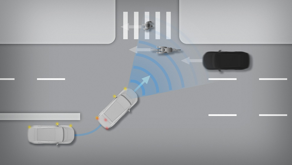 2027 Solterra using EyeSight® to maintain distance from the vehicle in front.