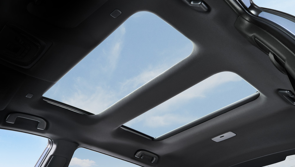 Close-up shot of 2024 Solterra panoramic glass roof.